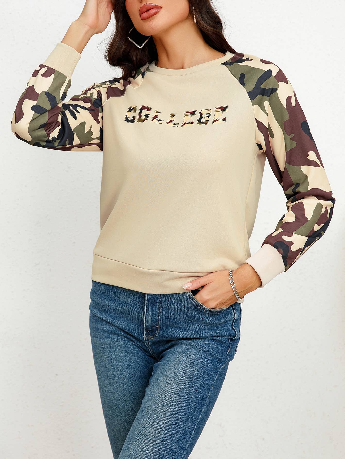 WOMEN'S CASUAL CAMOUFLAGE HOODIE PULLOVER