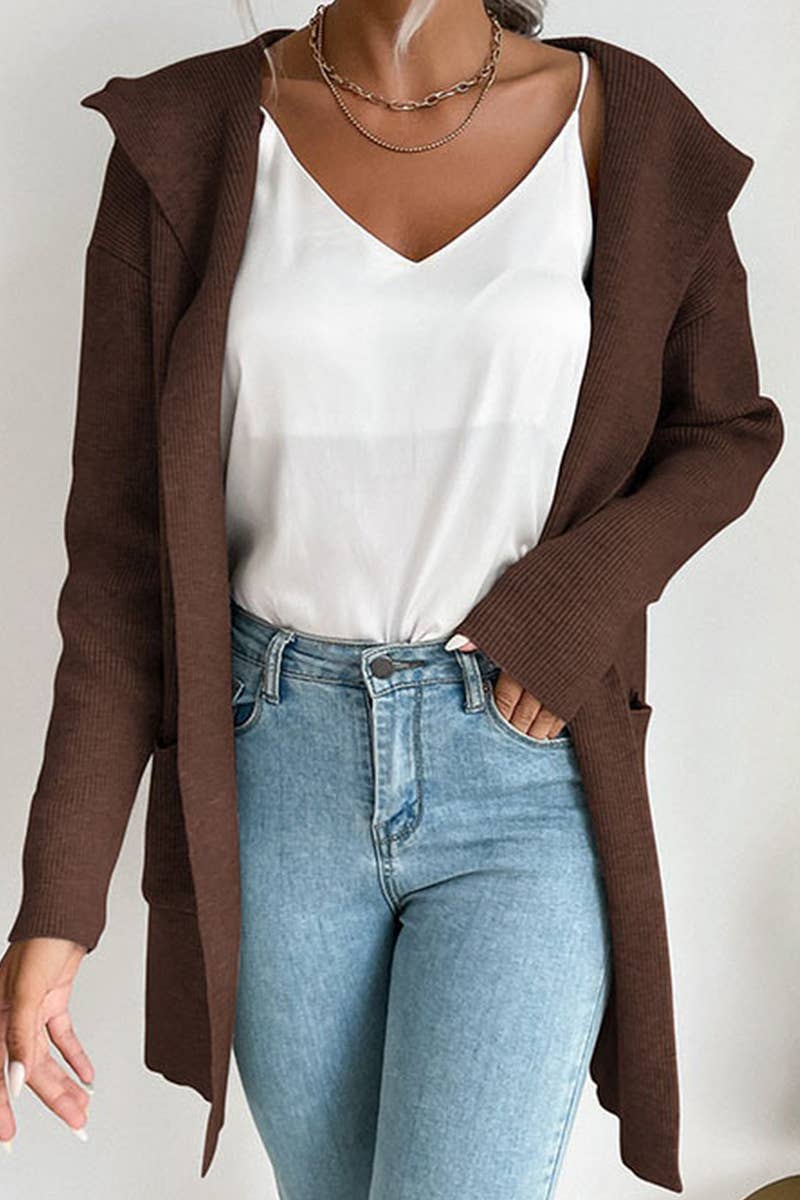 CWOHOL0384_Casual Open Front Long Sleeve Hoodie Sweater