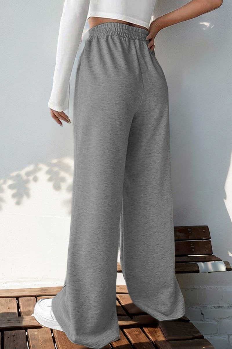 CWBLP1356_CASUAL ELASTIC V-NECK HIGH WAIST WIDE LEG PANTS