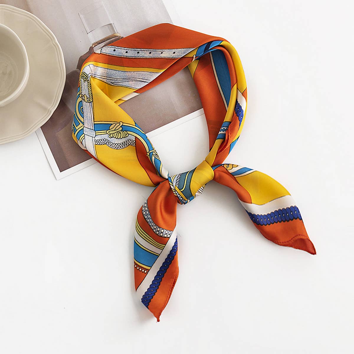 Geometric Floral Satin Square Scarf for Women