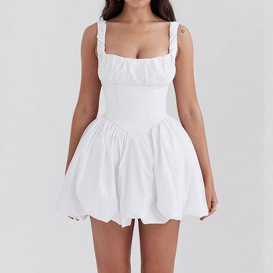 Stylish,cinched waist form-fitting halter dress
