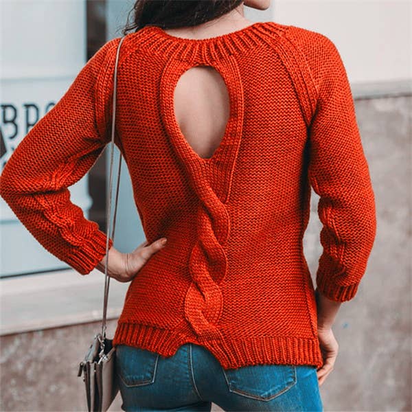 TWINE BRAIDED CREW NECK LONG SLEEVE SWEATER