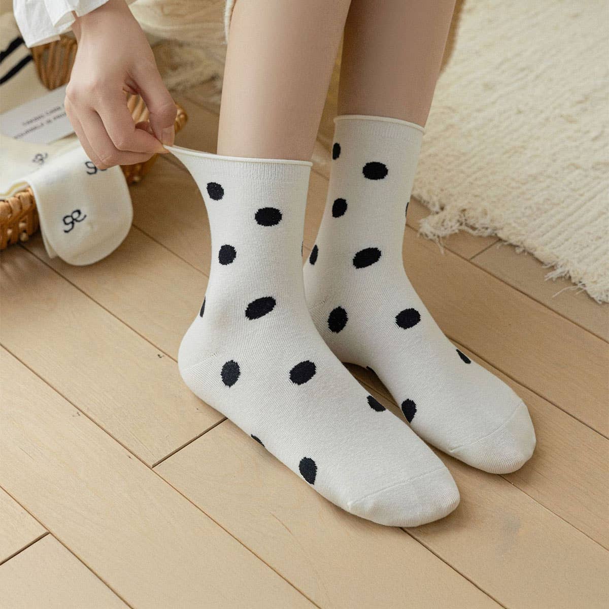 Cute Dots, Stripes,Bow Ruffle White Crew Socks