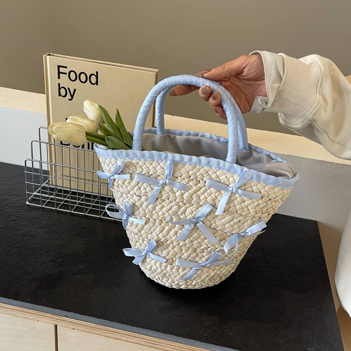 RESORT STYLE PORTABLE BOW FASHION WOVEN BAG_CWAB2312