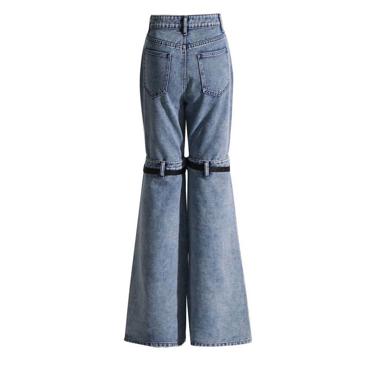 WOMENS PATCHWORK KNEE EXPOSED STRAIGHT LEG JEANS