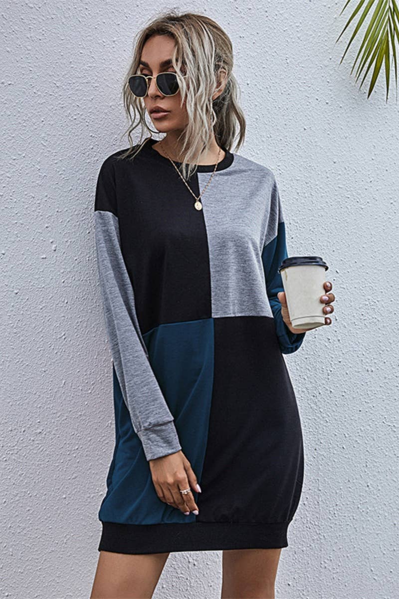 CWDSD6536_CREW-NECK DRESS WITH LONG-SLEEVED HOODIE