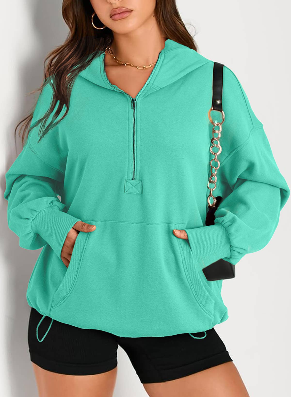 SOLID COLOR HOODED ZIPPER HOODIE