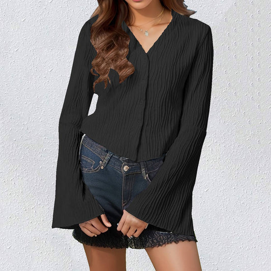 SLIM LAPEL COLLAR FLARED SLEEVES JACQUARD SHIRT