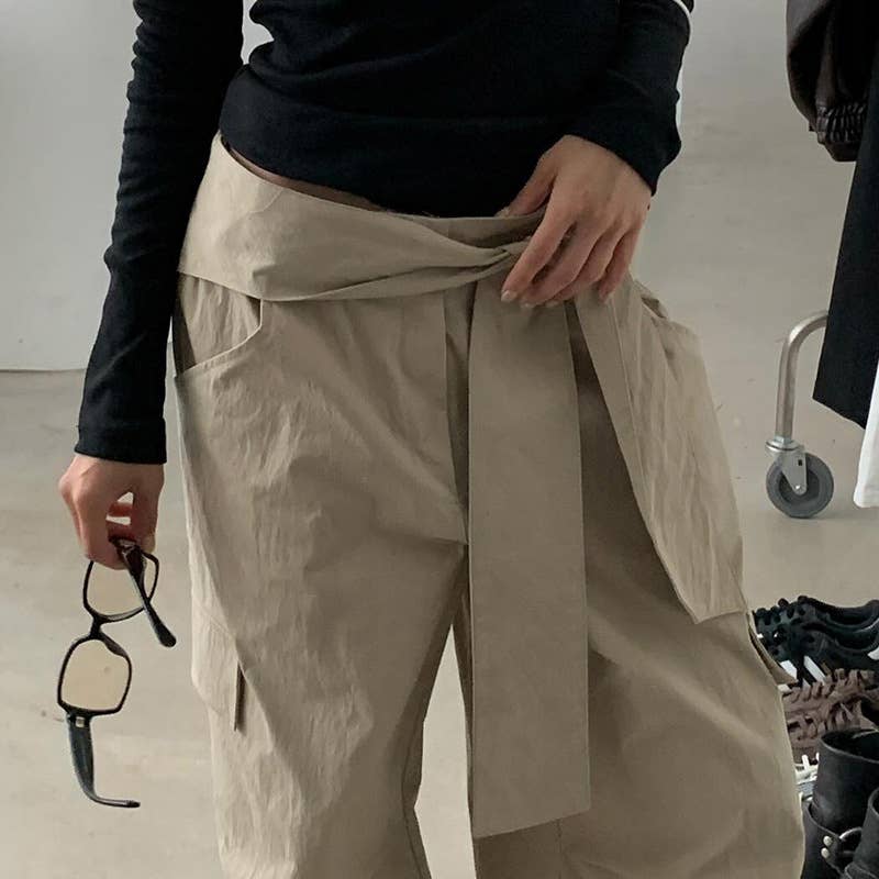 CARGO STYLE LACE-UP DESIGN LOOSE CASUAL PANTS