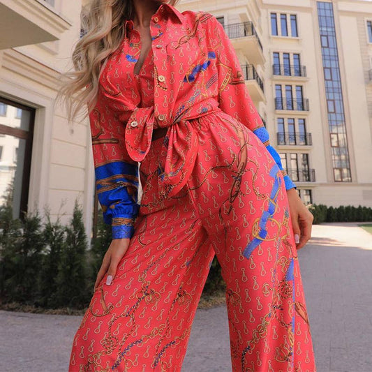 LONG SLEEVE SHIRT PRINTED STRAIGHT TROUSERS SET