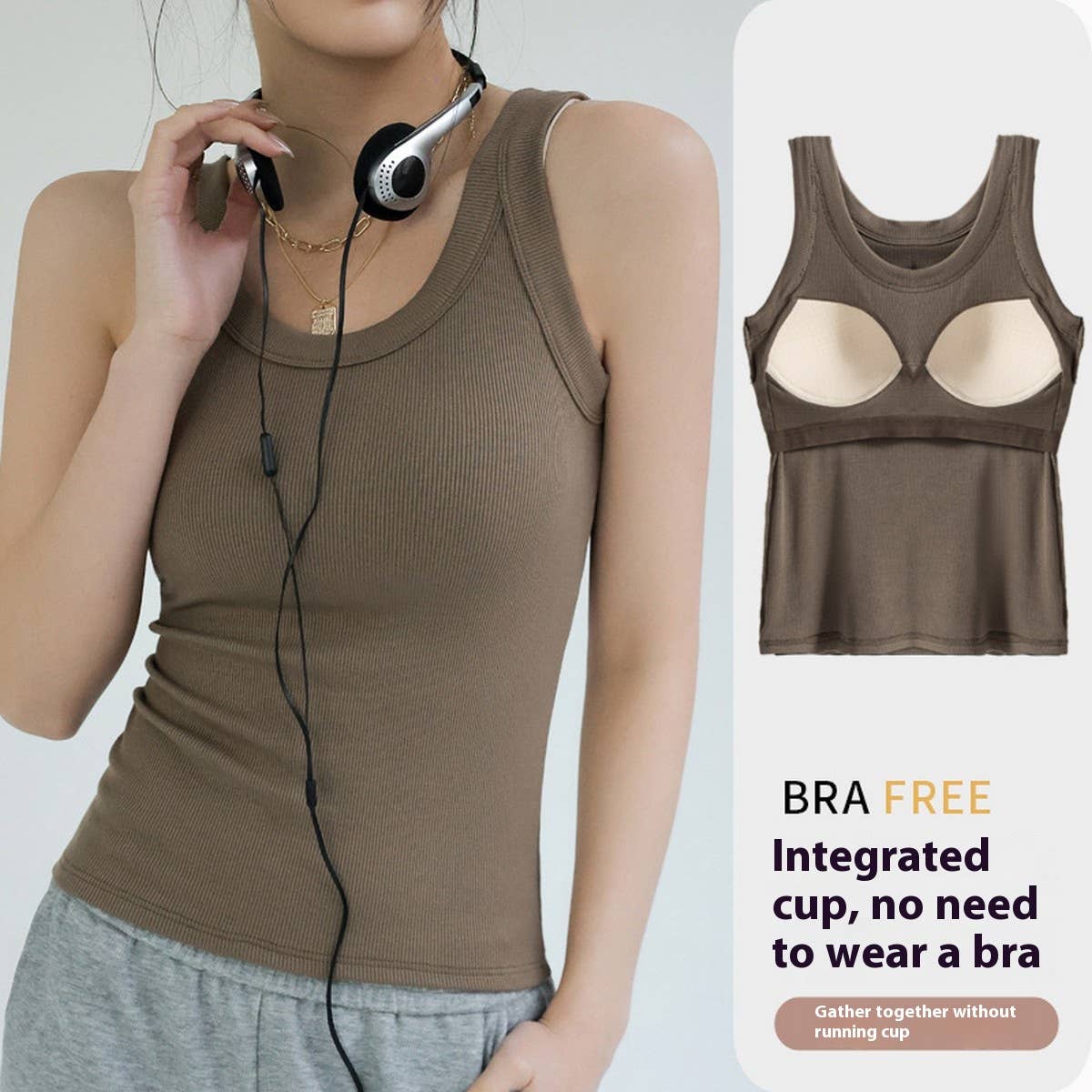 Ribbed Camisole Vest Tank Tops With Built In Bra