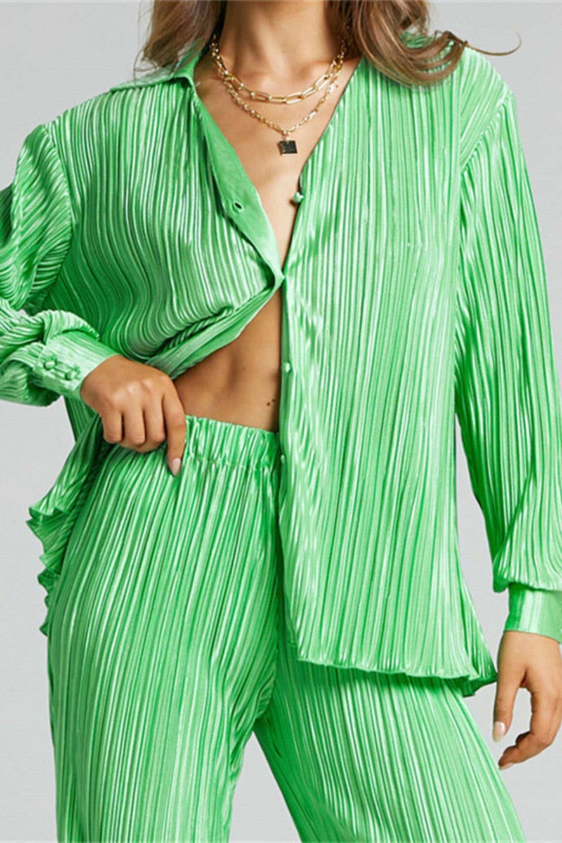 Single-breasted pants and long-sleeved two-piece sets