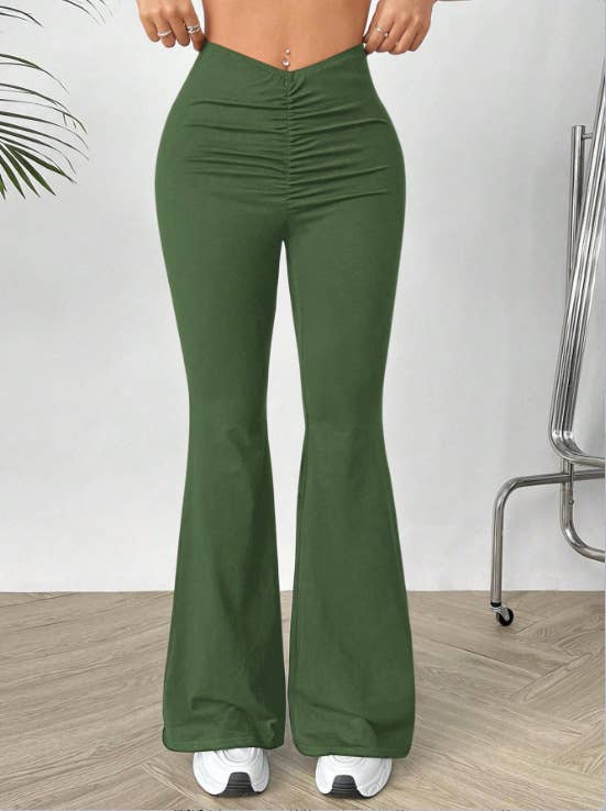 V-shaped waist slimming slightly flared trousers