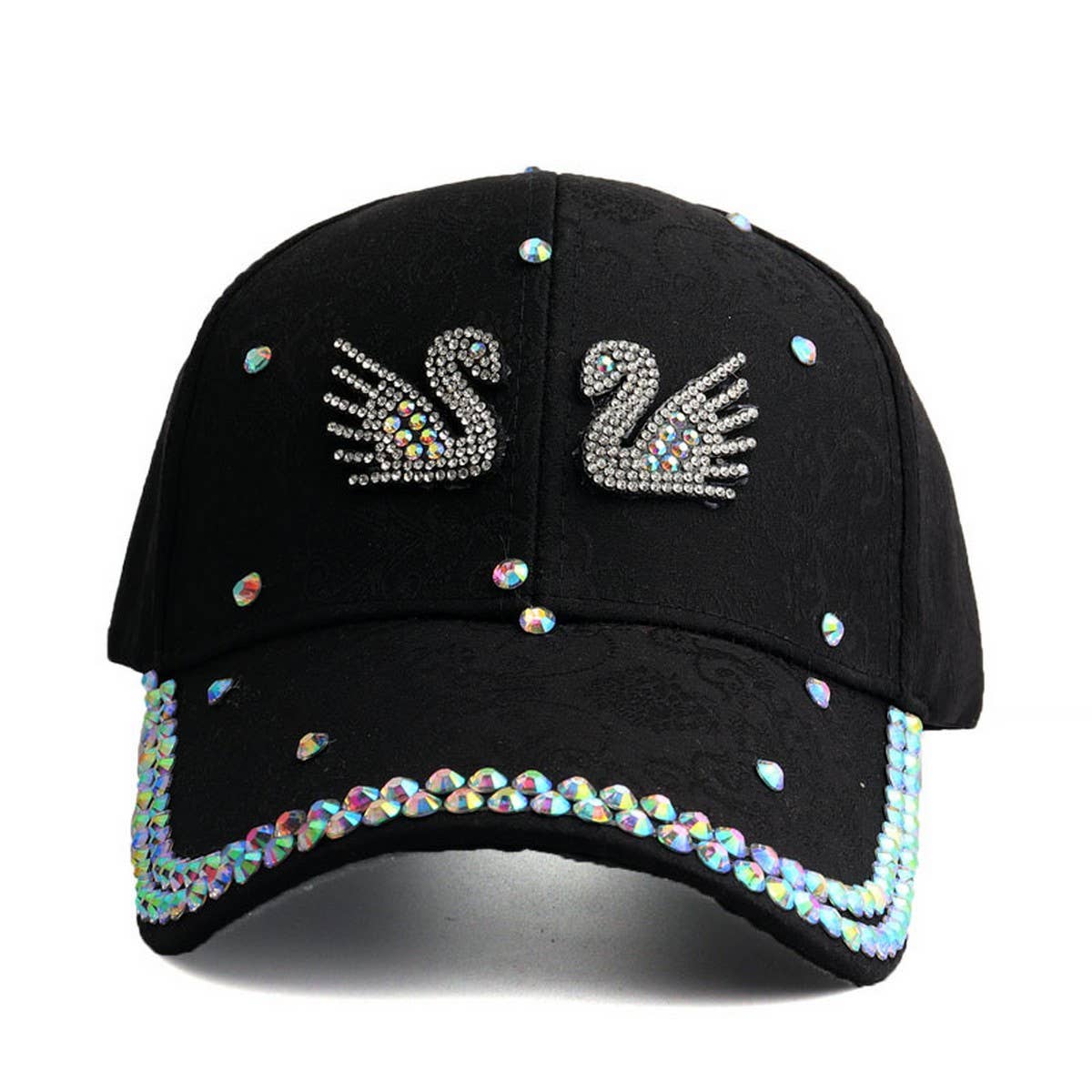 Double Swan Rhinestone Baseball Cap Sun Hat_CWAH1059