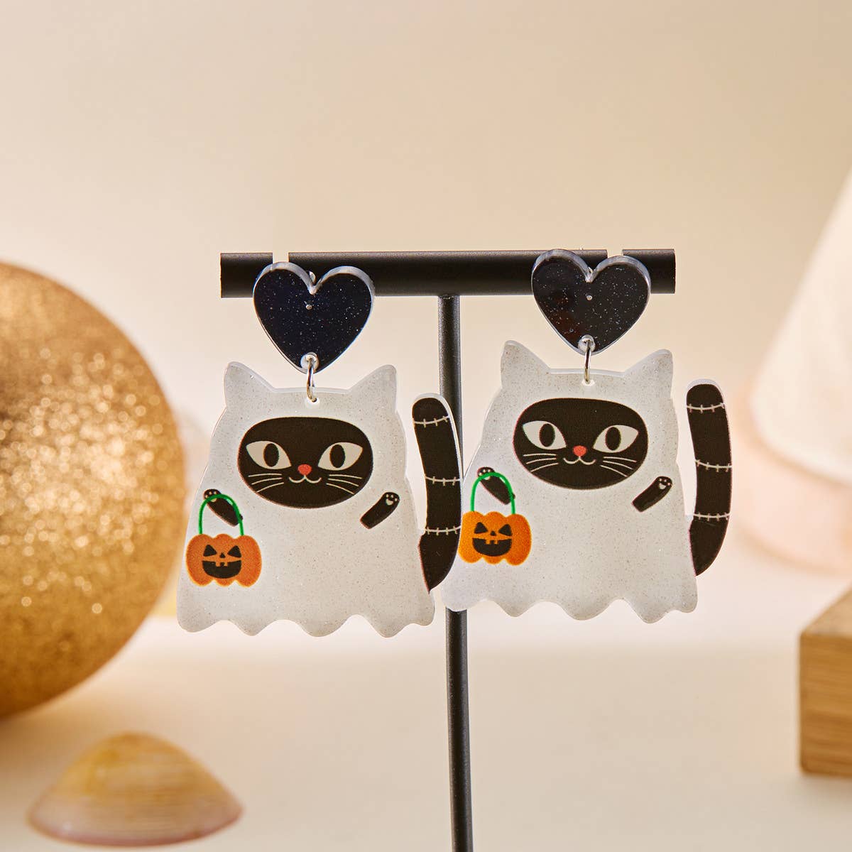 HALLOWEEN FUNNY PUMPKIN BAT LEAF EARRINGS