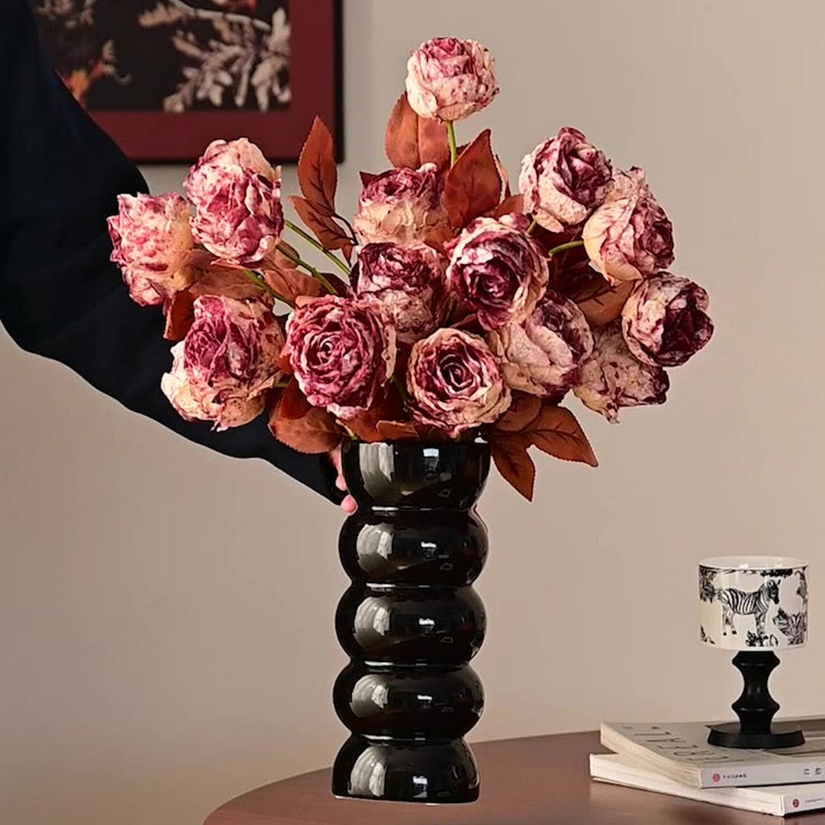 Ink-Styled Burnt Edge Rose Bouquet for Decor