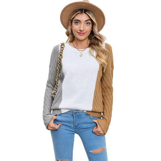 Slim-fit back split crew-neck sweater in contrasting colors