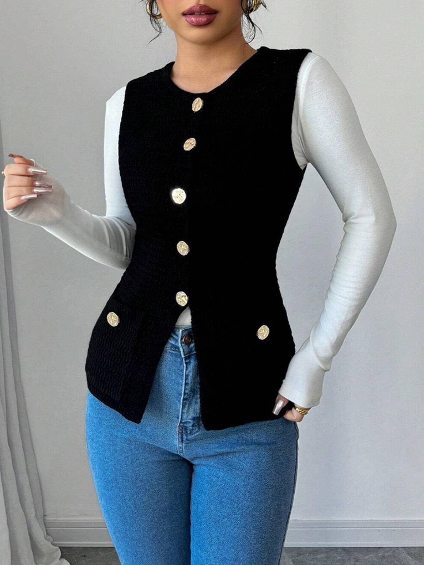 Single-breasted,stylish sleeveless cardigan