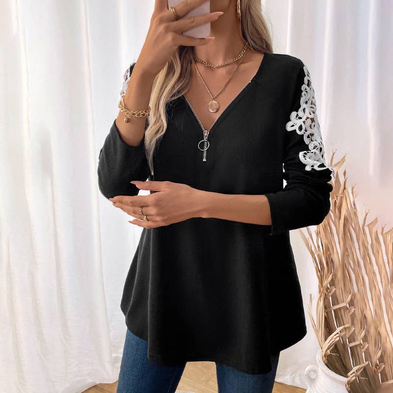 Lace patchwork long-sleeved T-shirt