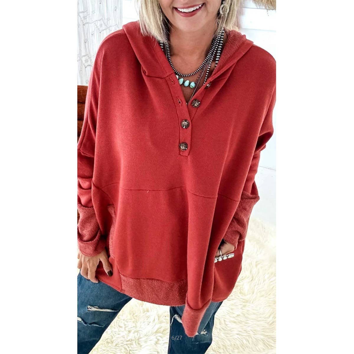 HOODED LOOSE SINGLE-BREASTED HOODIE