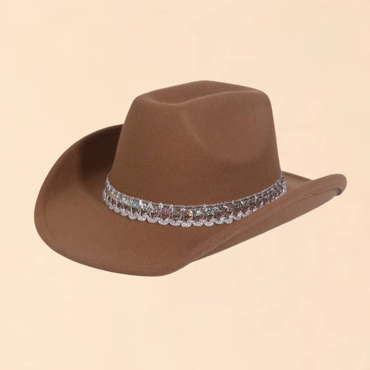 Rhinestone Western Felt Fedora Cowboy Hat_CWAH3647