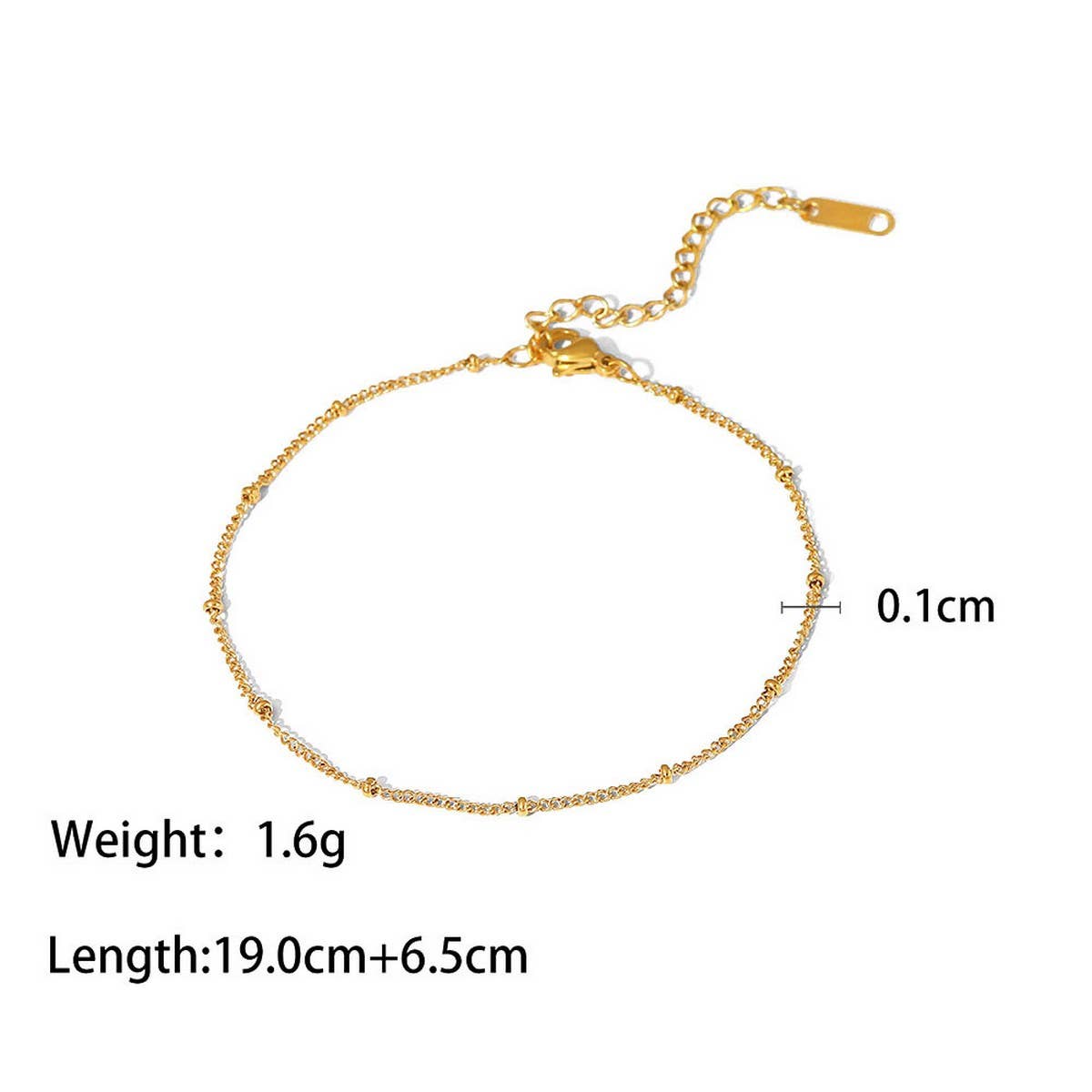 18K Gold Beaded Chain Anklet, Non-Tarnish_CWAJE4630