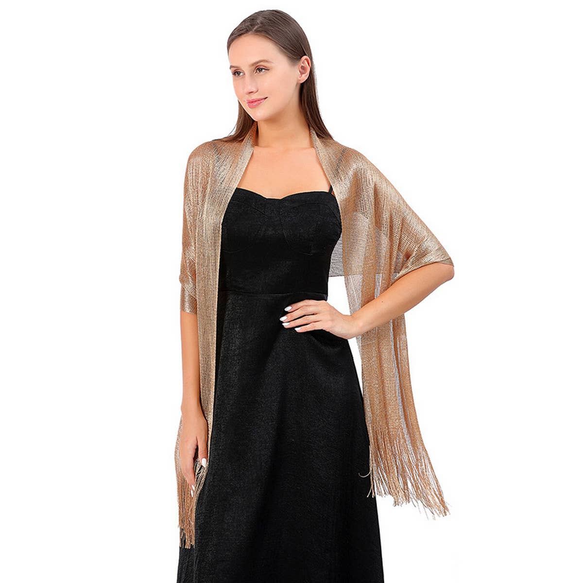 FASHIONABLE GOLD AND SILVER SILK SHAWL