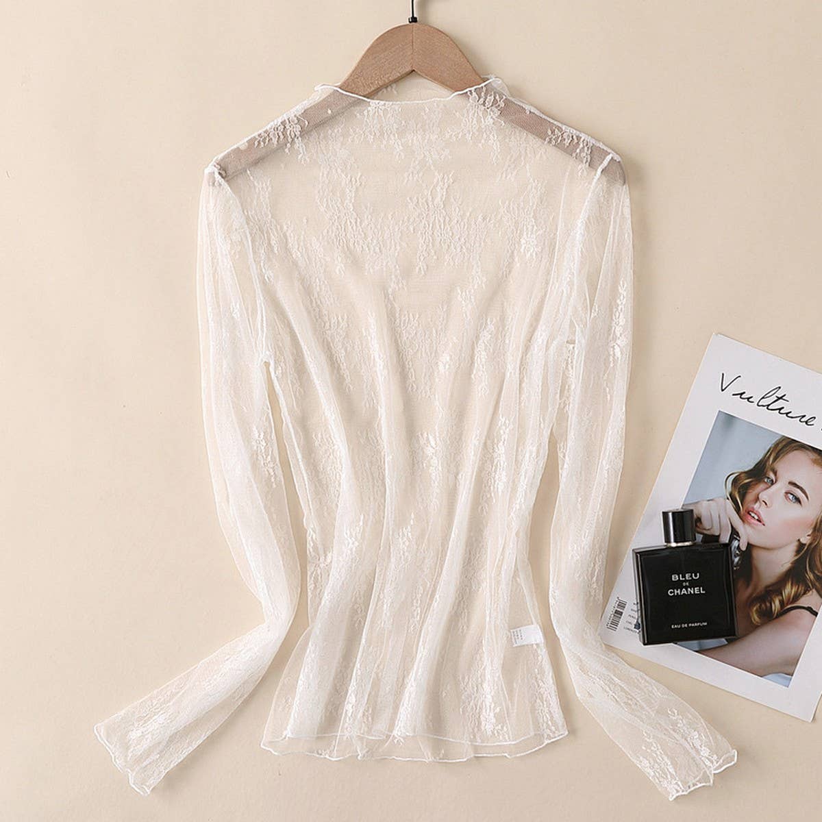 Sexy Mesh Blouse - Long Sleeve Lace Top for Women