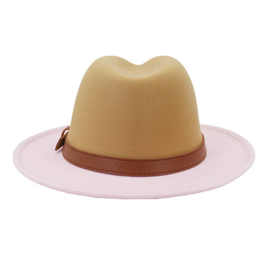WOMEN WARM RETRO COLOR MATCHING BELT PANAMA HAT_CWAH0708
