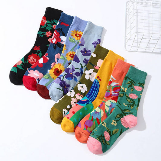 AUTUMN AND WINTER FLORAL MID-CALF SOCKS_CWMS1005