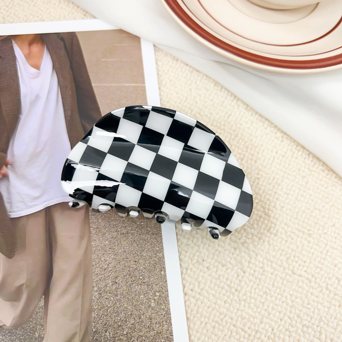 Checkerboard Hair Claw ??Candy Color Acetate Look_CWAHA0395