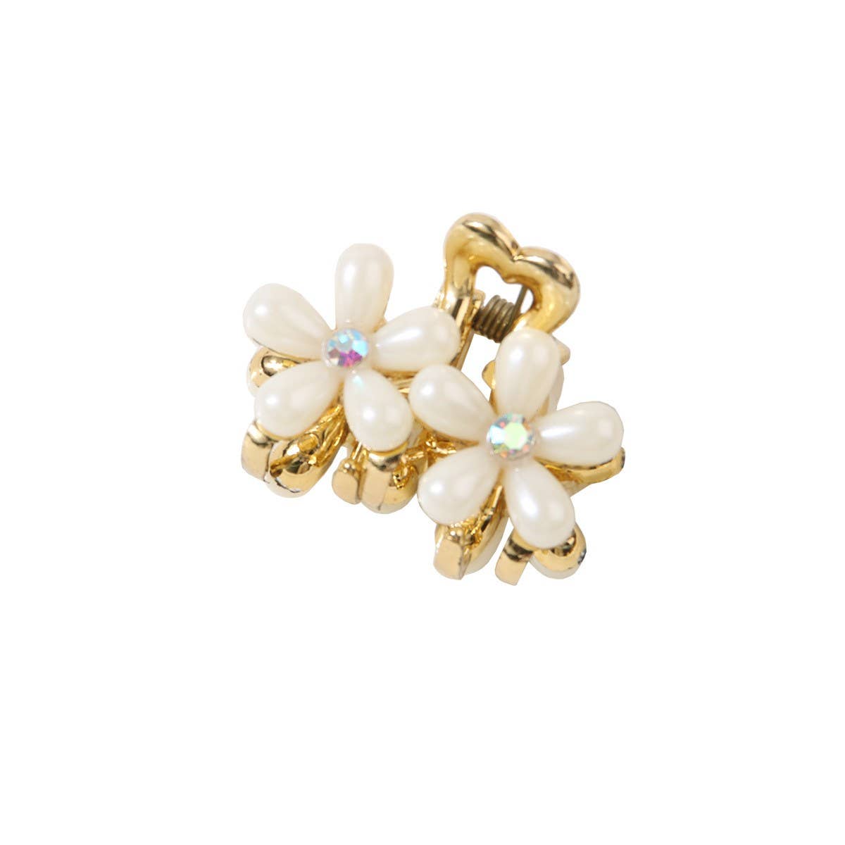 CWAHA07458_PEARL RHINESTONE FLOWER CLAW CLIP FOR BANGS