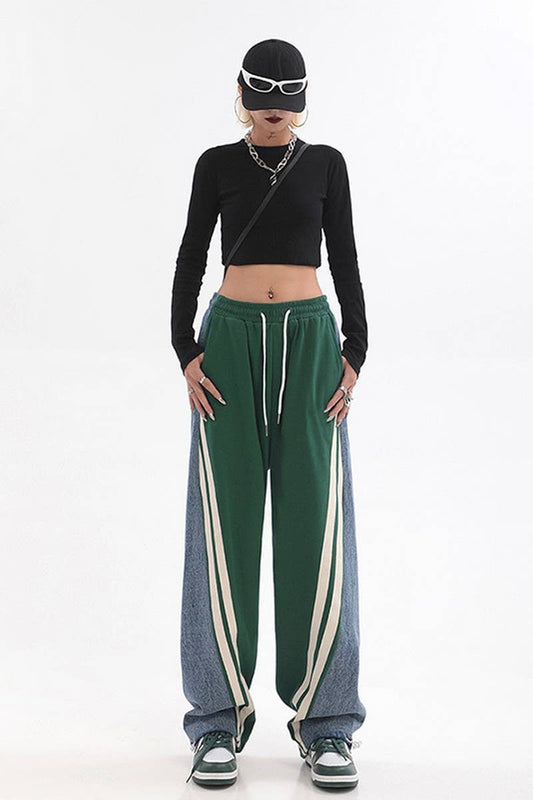CWBLP1840_SPORTS CASUAL STITCHING LOOSE WIDE-LEG PANTS