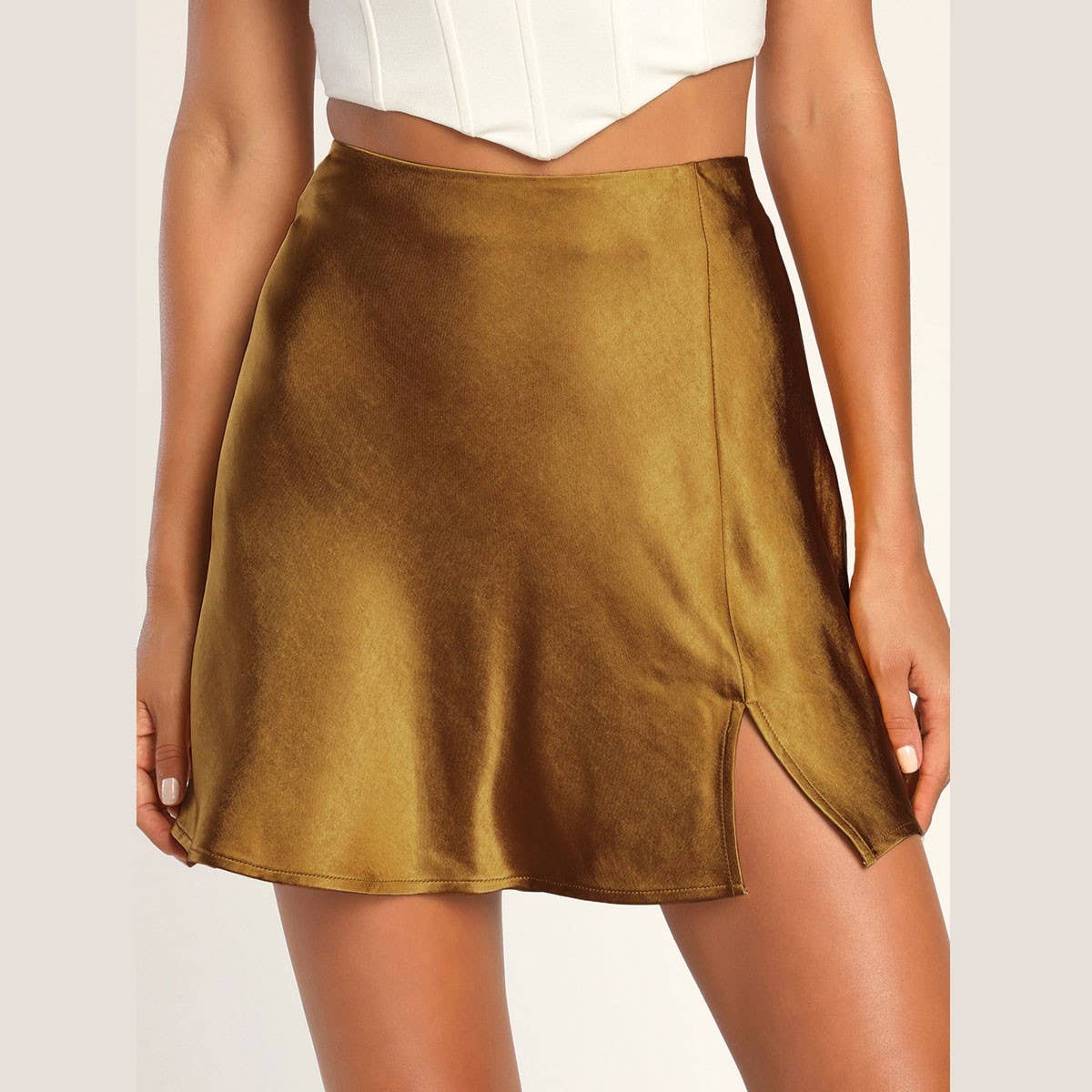 SOLID COLOR SATIN SLIT SKIRT SEXY A-LINE MINISKIRT_CWBSS0375