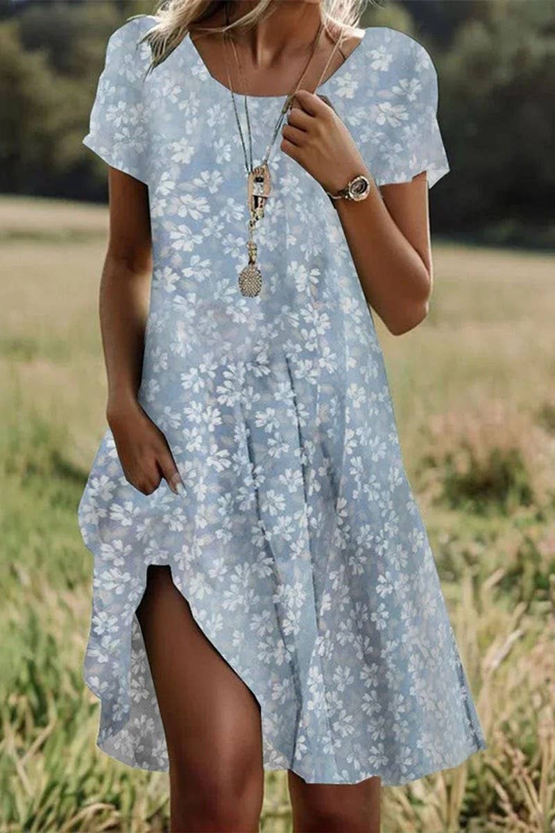 CWDMD5715_SUMMER ARTISTIC ROUND NECK MIDI DRESS