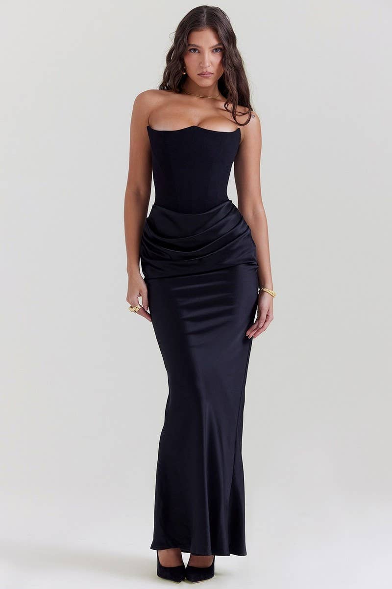 CWDMD5492_STRAPLESS BONED FITTED SOLID COLOR MERMAID DRESS