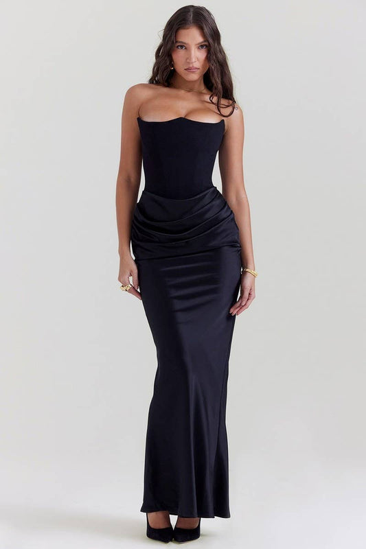 CWDMD5492_STRAPLESS BONED FITTED SOLID COLOR MERMAID DRESS