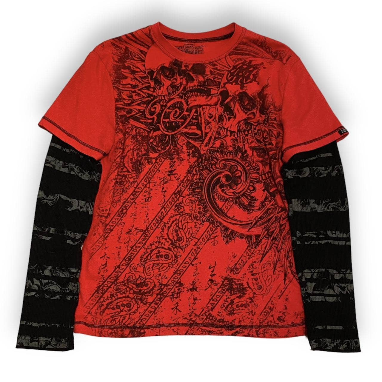 Two retro patchwork printed fake T-shirts