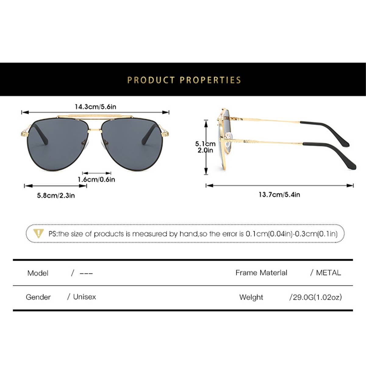 LARGE LENS AVIATOR SUNGLASSES UNISEX