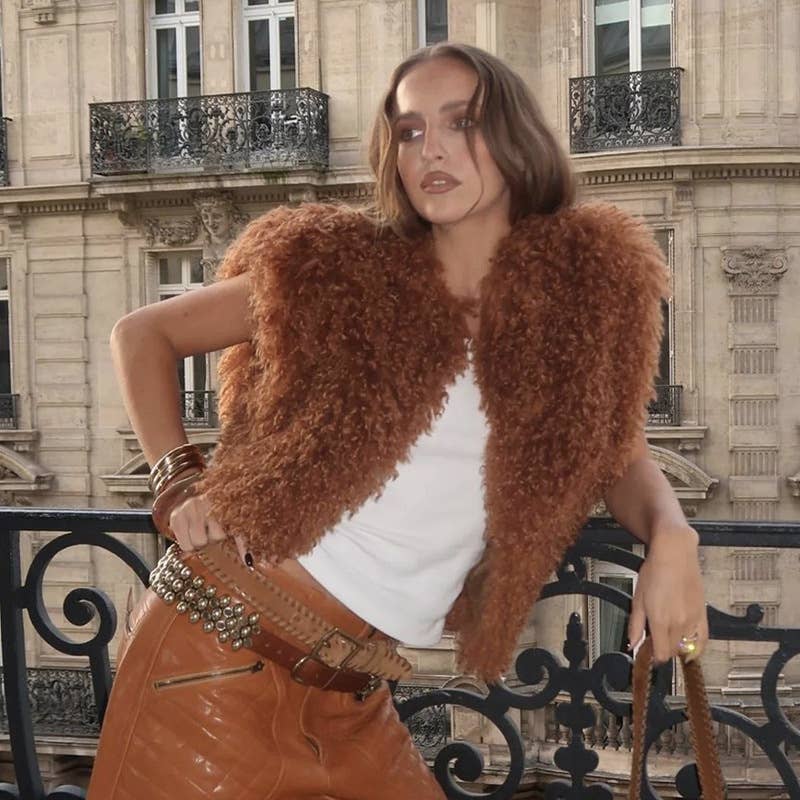 FASHION SOLID COLOR SLEEVELESS SHORT FURRY VEST