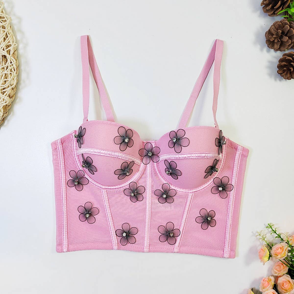 SWEET FLOWER BEADED HERRINGBONE CORSET