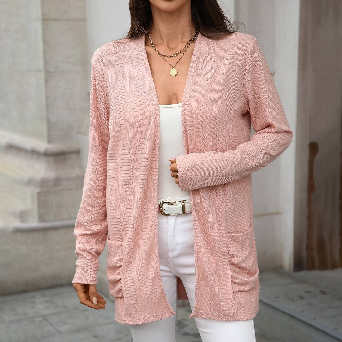 Light and solid color unbuttoned cardigan