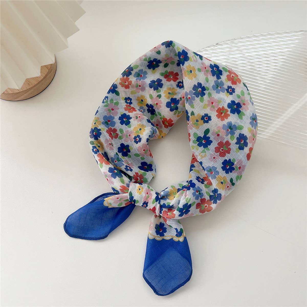 Cotton Linen Square Scarf - Breathable Neck Wrap