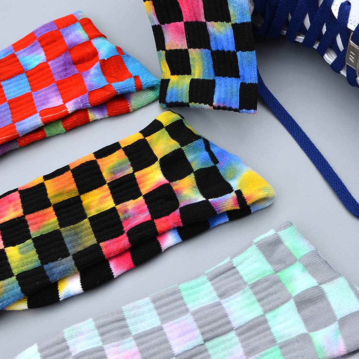 FASHION TIE-DYED CHECKERED SOCKS_CWMS0265