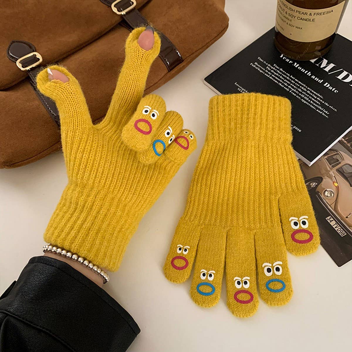 FINGERLESS SOLID COLOR KNITTED WOOL WARM GLOVES_CWAG0173