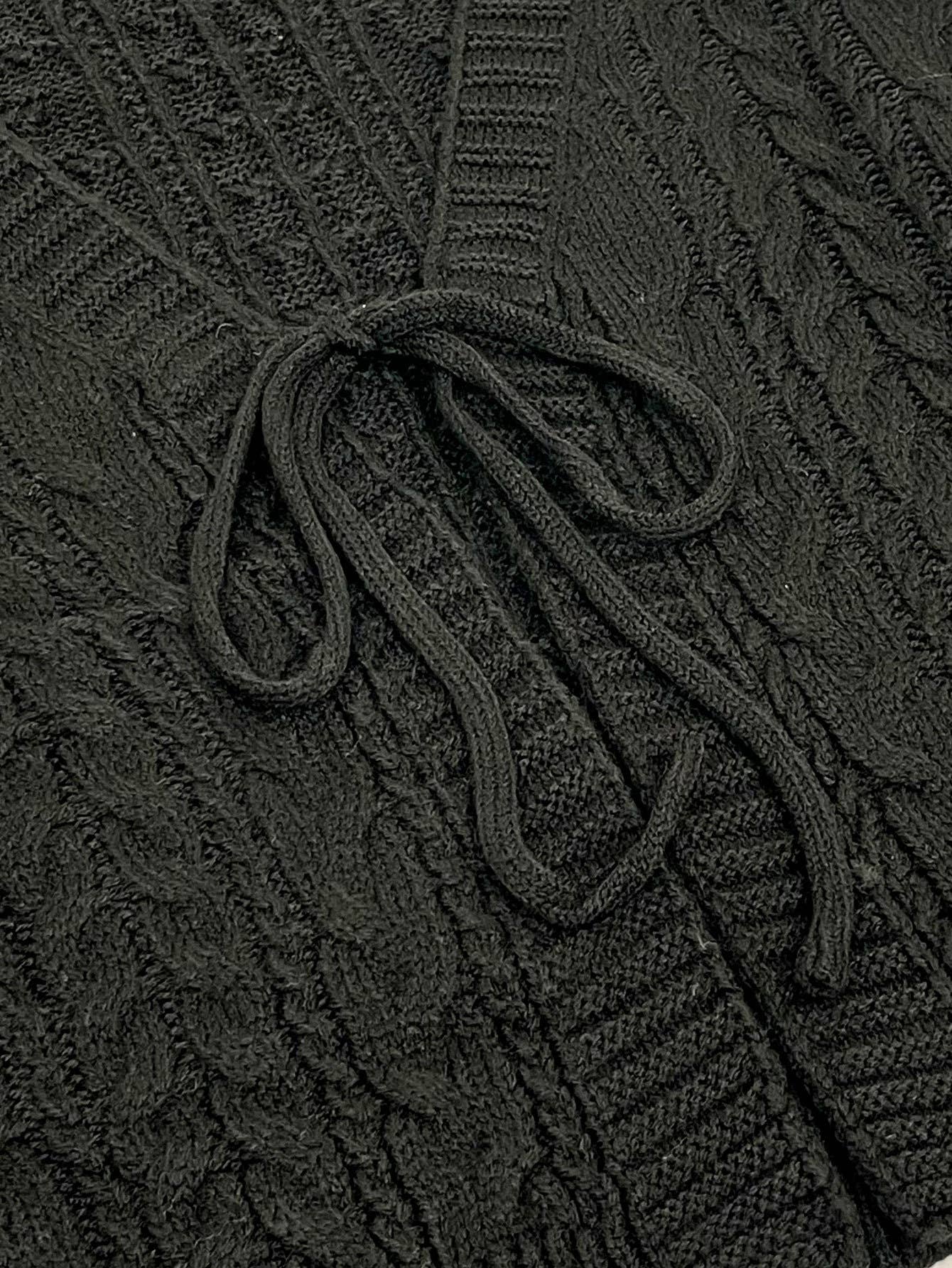 Solid-color V-neck braided lace-up cardigan