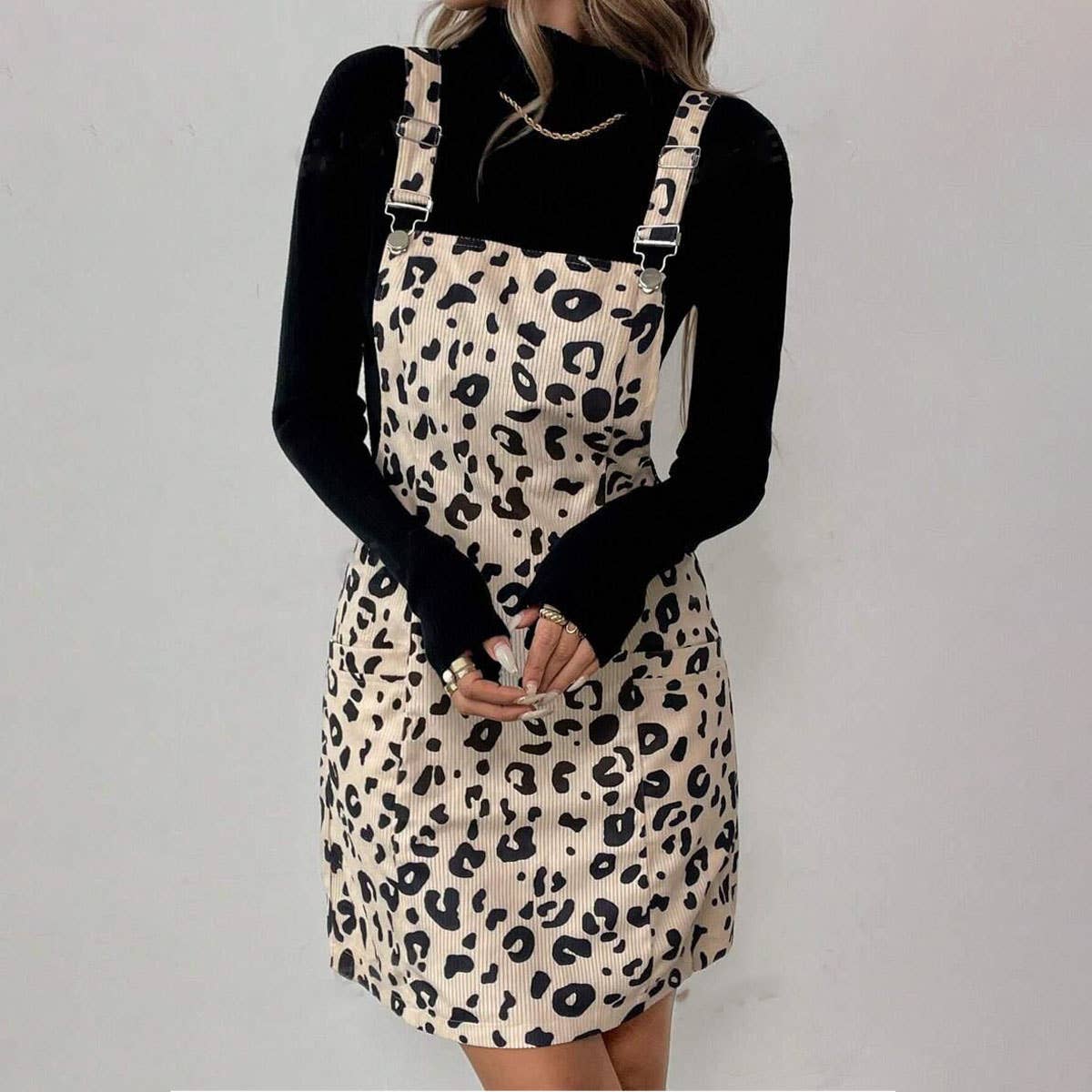 LEOPARD POCKET CASUAL ADJUSTABLE STRAP DRESS