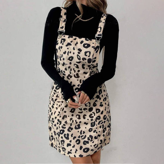 LEOPARD POCKET CASUAL ADJUSTABLE STRAP DRESS