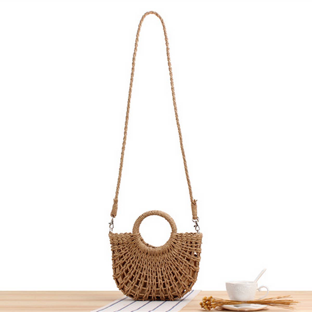 SEMI-CIRCLE HOLLOW STRAW BAG_CWAB2098