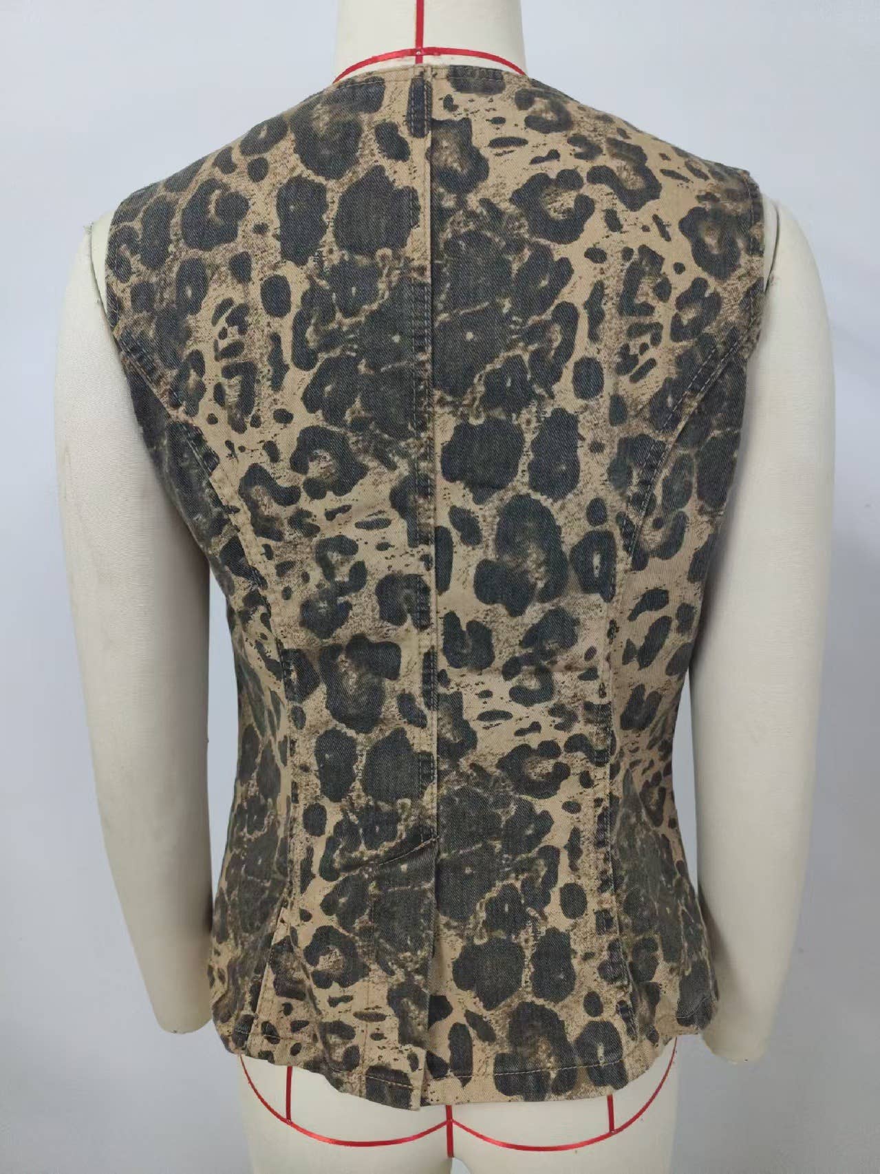 Washed American retro leopard print denim set